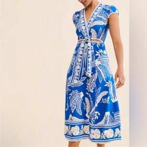 FARM Rio Blue and White Midi Dress